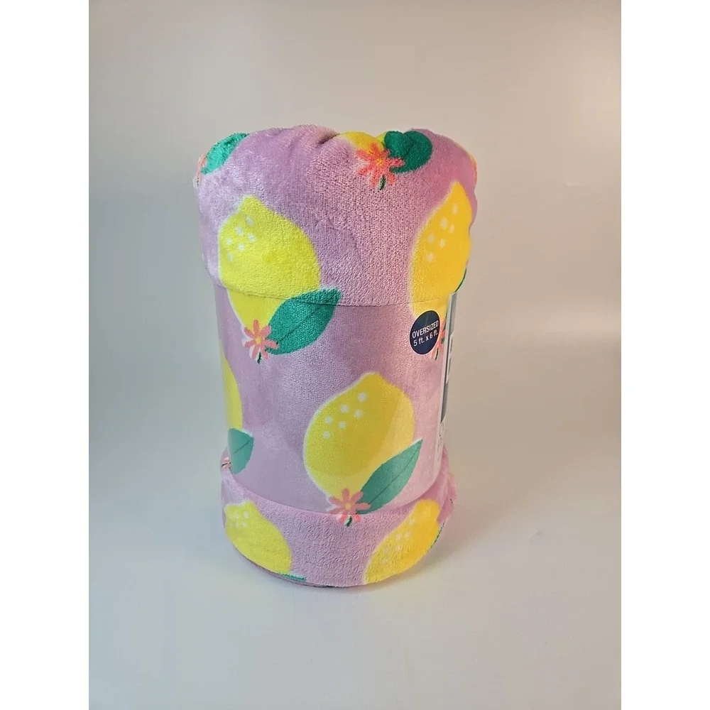 The Big‎ One Light Purple Lemon Print Lemons Plush Fleece Throw Blanket 5'x6'